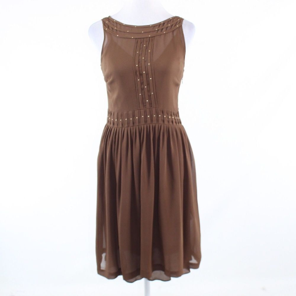 DKNY brown silk A-line dress 6